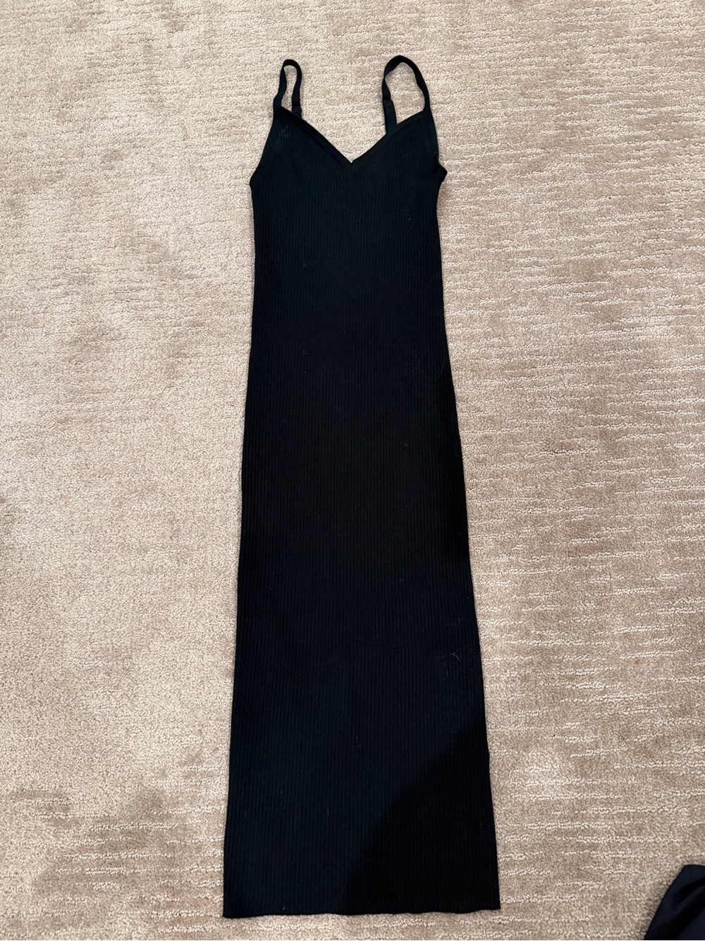 Aritzia Black Ribbed Knit V-Neck Midi Dress